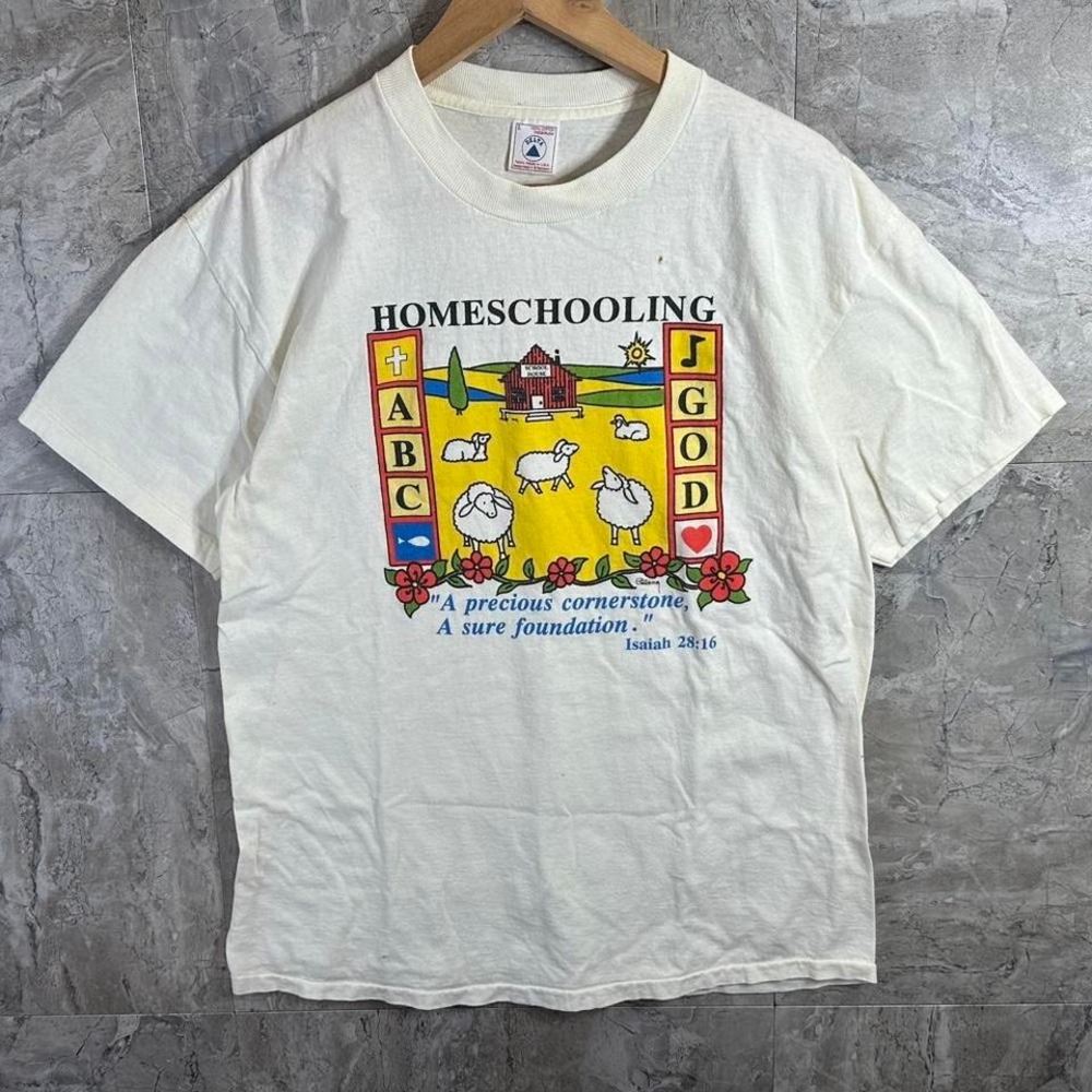 Vintage Single‎ stitch Homeschooling Jesus graphic tee Men's Large delta Tag